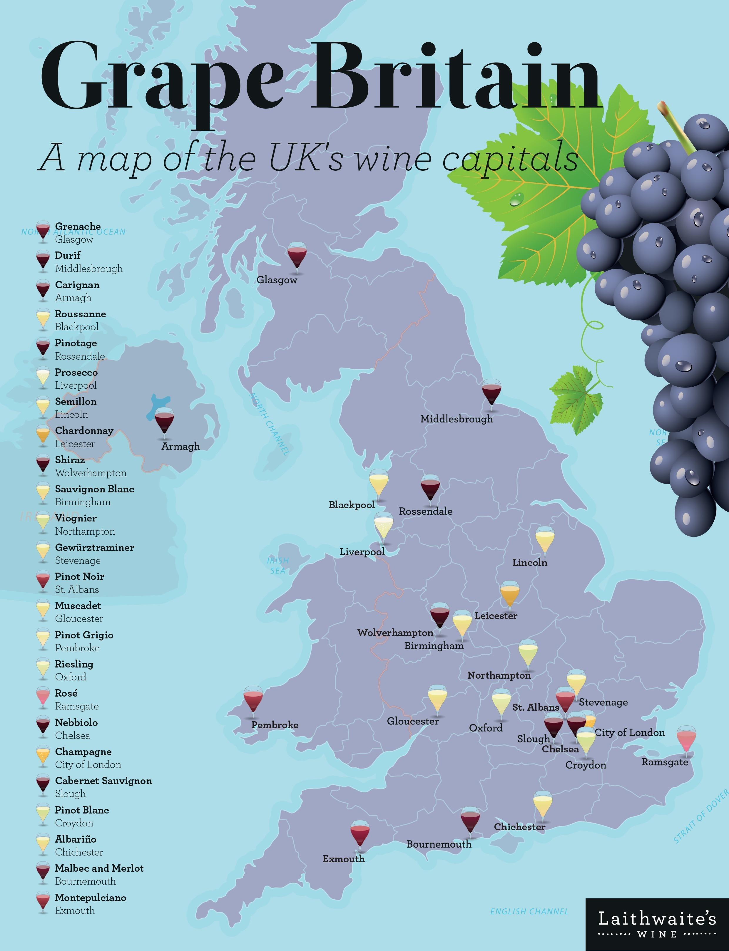 Map of United Kingdom (UK) wine wine regions and vineyards of United